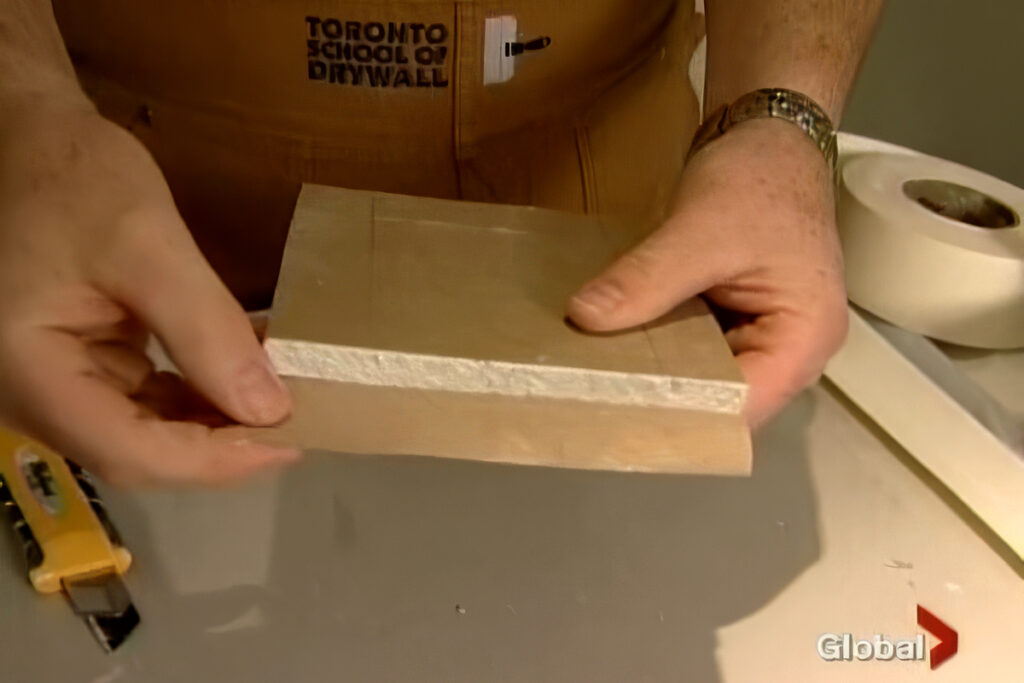 Home Global News television segment showing a Toronto School of Drywall drywall repair demonstration.